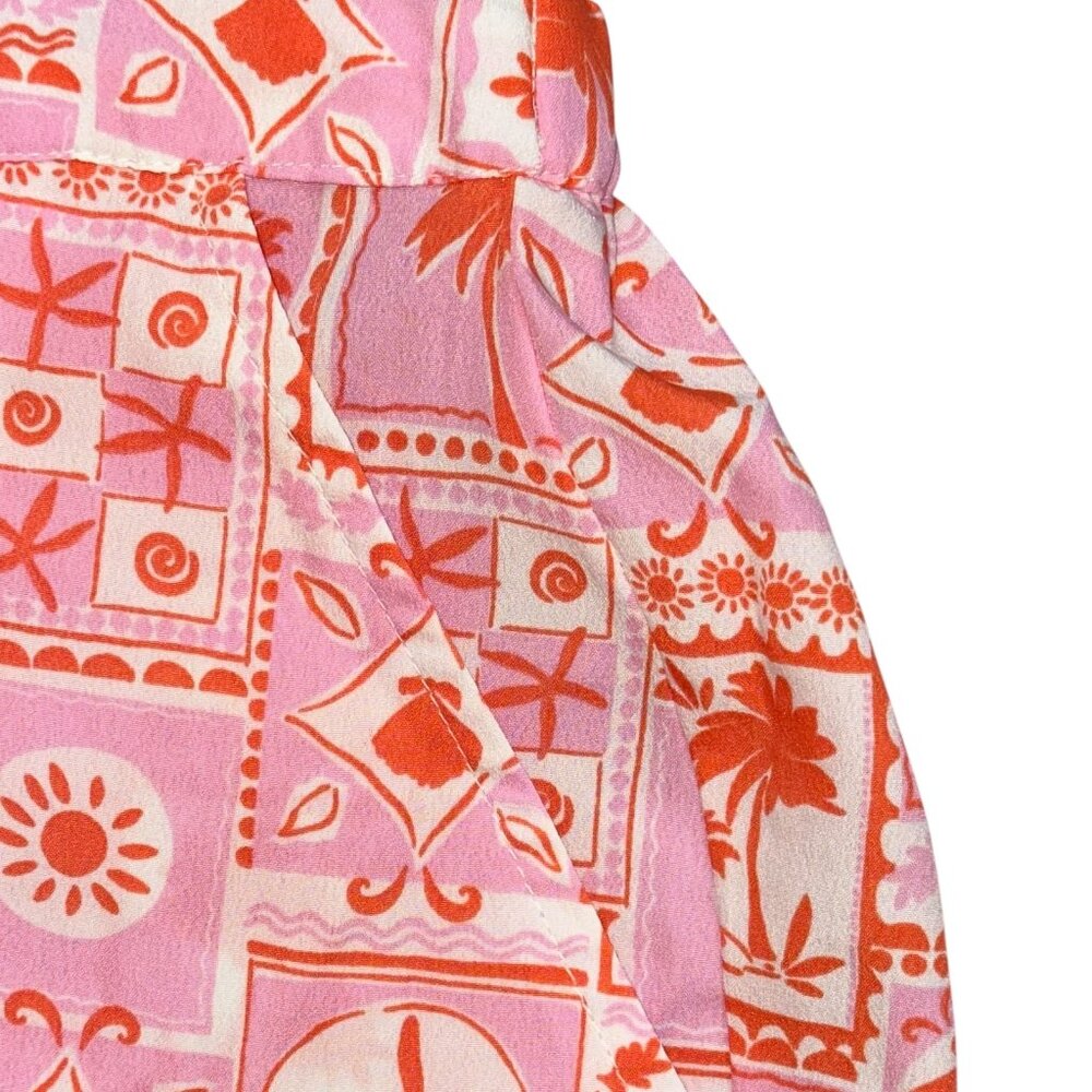 Sigrid Olsen Sleepwear Pajamas Set Small Pink Orange Beach Shorts Collar Button‎ - Picture 4 of 9